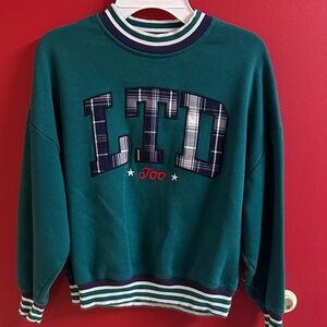 Limited Too Teal Crewneck Sweater with Plaid LTD Appliqué size 7/8